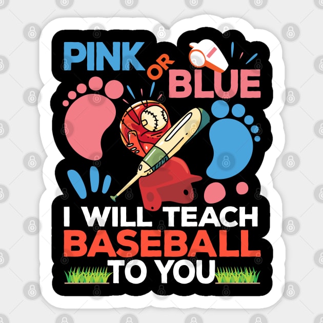 Gender Reveal Party Baby Shower Funny Baseball Fan Sticker by alcoshirts